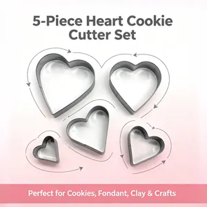 5-piece heart cookie cutter set stainless steel metal baking molds for pastries cakes biscuits.