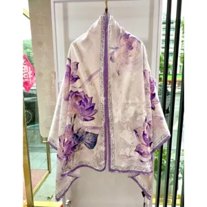 New Chinese Style Satin Long Scarf Floral Print Fashion Shawl Scarf Elegant Lightweight Neck Scarf For Women