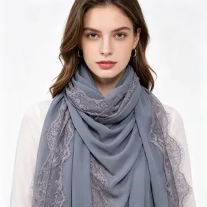 Women Fashion Chiffon Scarf Lightweight Breathable Long Shawl Eyelash Lace Trim Headwear Daily Accessories