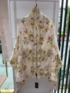 Chinese style Gambiered Guangdong Silk long scarf, elegant floral print, versatile shawl.