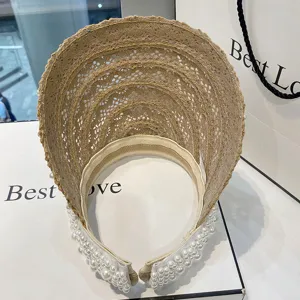 Sombrero vacio de verano con encaje perla mujer exterior playa proteccion solar visera
