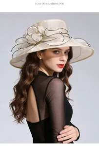 Women summer sun hat organza French fedora large brim breathable mesh beach hat stylish