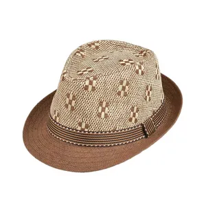 Cappello fedora in paglia da uomo tesa corta intrecciato spiaggia protezione solare casual.