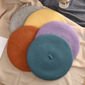 Bérets en laine couleur bonbon pour femme, chapeau de peintre d'hiver chaud, plusieurs teintes.