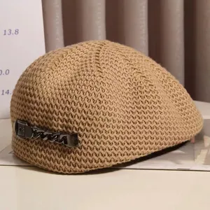 Casquette plate filet printemps été femme béret élégant respirant avec chaîne métallique