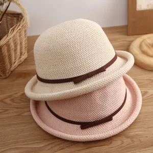 Sombrero de paja para mujer detalle con lazo, elegante gorra de playa de primavera verano.