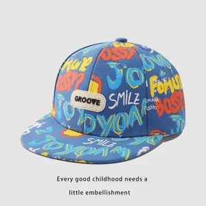 Gorra de béisbol con grafitis para niños, sombrero hip hop de ala plana colorido estilo urbano.