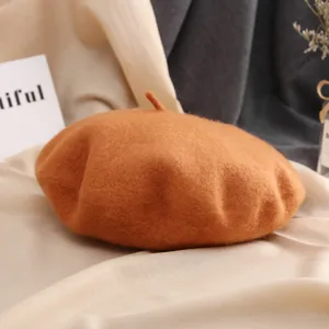 Beret en laine pour femme automne hiver confortable couleur unie chapeau de peintre vintage