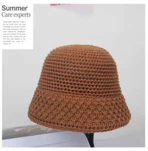 Cappello da pesca in maglia marrone vintage lavorato all'uncinetto autunno inverno caldo