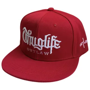 Gorra de béisbol roja estilo hip hop con texto bordado blanco, snapback urbana y moderna de moda.