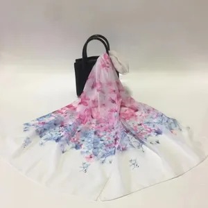 Blumen Chiffon Schal fuer Damen, leichtes Sommer Strandtuch und Sonnenschutz Halstuch.