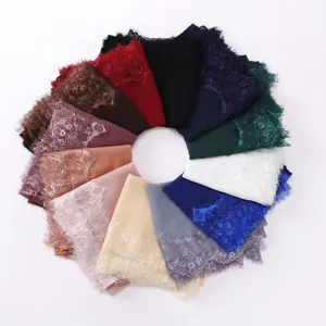 Multicolor chiffon hijab eyelash lace long scarf soft breathable fashion lightweight