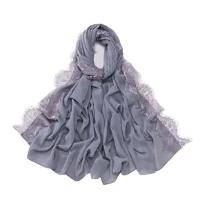 Chiffon lace edge long women hijab scarf lightweight soft breathable elegant headwear