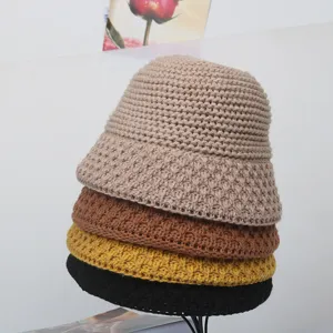 Cappello da pesca in maglia da donna invernale caldo spessa lana secchio impilato