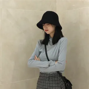 Verdikte wollen bucket hat voor dames, herfst winter Koreaanse stijl veelzijdige hoed.