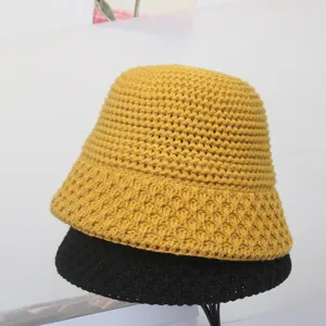 Cappello da peschereccio in maglia invernale da donna, berretto caldo retrò, giallo.