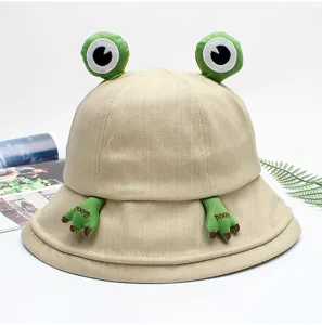 Cute frog bucket hat for women, cotton sun protection fisherman hat with 3D frog eyes.
