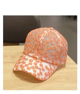 Women cute daisy embroidered baseball cap, breathable lace mesh summer sun visor hat.