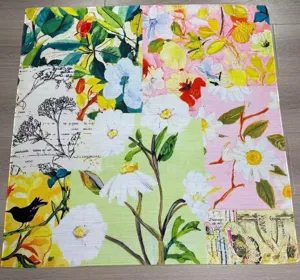 Vintage floral art print 90cm square scarf silk fashion neckerchief for women head wrap.