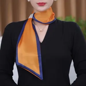 Slim silk scarf elegant neckerchief with crystal buckle accessory for women chic