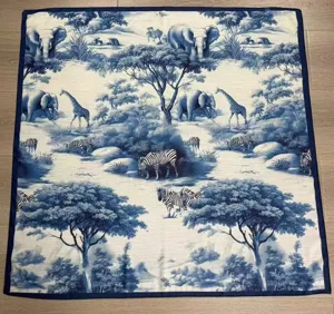 Luxury style blue white animal print silk scarf 90cm square elegant neck wrap for women