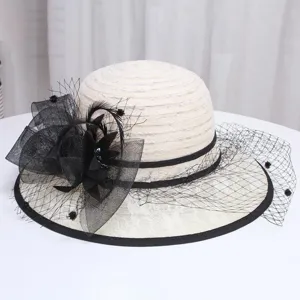 Chapeau de soleil en dentelle élégant pour femme été respirant ruban noir chic