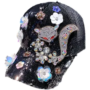 Korean style versatile rhinestone baseball cap for women, sparkling fashion spring summer hat.