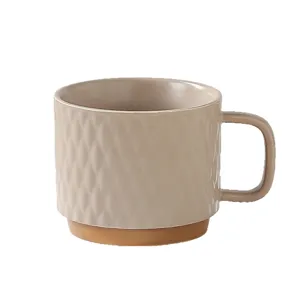 European ceramic coffee mug with diamond texture and comfortable handle for daily home and office use.