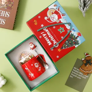 Kerst Keramische Mok Met Deksel En Lepel Schattige Feestelijke Koffiekop Cadeau Met Koepelafdekking Voor Feest Thuis