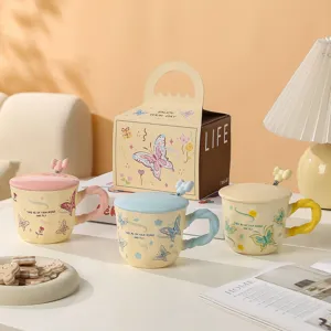 Tazza In Ceramica A Farfalla Carina Con Coperchio E Cucchiaio Tazza Da Caffè Con Confezione Regalo Per Casa E Ufficio