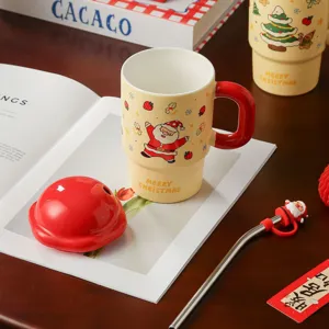 Deliziosa tazza in ceramica con coperchio e cannuccia regalo di natale tazza gialla per uso quotidiano