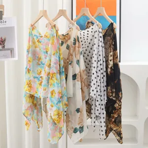 Stylish floral and polka dot chiffon sun protection shawls for summer outdoor photography
