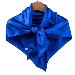 Solid color royal blue satin silk square scarf 90cm women elegant neckerchief shawl wrap