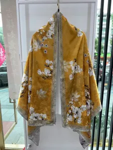 Chinese style floral print Xiangyunsha long silk scarf elegant vintage women shawl wrap accessory