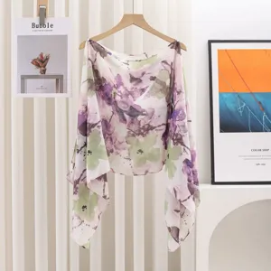 Summer floral print lightweight cape shawl casual breezy vacation cover up chic cardigan