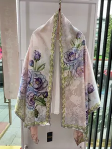 Chinese style silk scarf elegant floral print fashion long shawl vintage wrap accessory