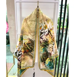 New Chinese style Xiangyunsha long silk scarf versatile floral print fashion shawl wrap