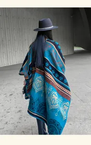 Estilo étnico capa estampada chal invierno cálido poncho abrigo mujeres viaje moda ropa de exterior