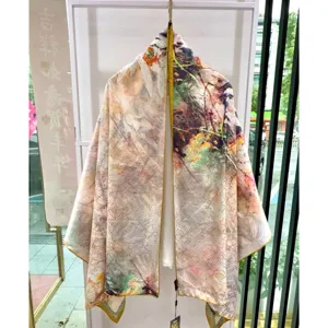New Chinese style Xiangyunsha long silk scarf versatile floral print high-end fashion shawl.