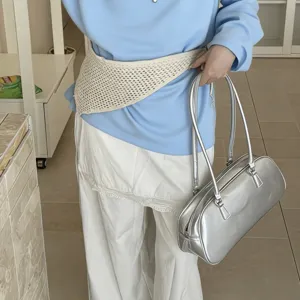 Korean vintage hollow-out knitted triangle scarf multi-functional waist wrap shawl accessory