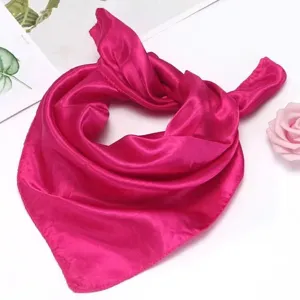 Solid color silk scarf women thin small square neckerchief versatile summer sun protection
