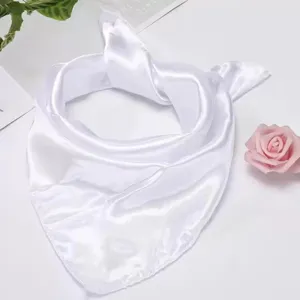 Solid color white satin square scarf women lightweight silk feel neckerchief fashion chic hair band