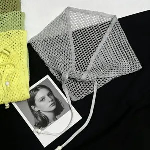Korean vintage hollow-out knitted triangular scarf multifunctional layered shawl with beads