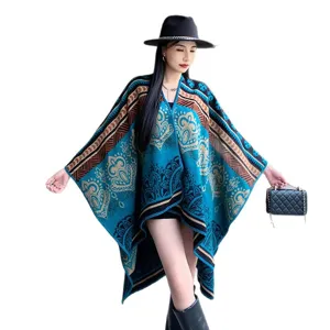 Chal estilo étnico para mujer capa poncho invierno cálido tejido moda flecos exterior