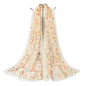 Eleganter langer Chiffonschal mit zartem Blumendruck für Damen im Frühling und Herbst