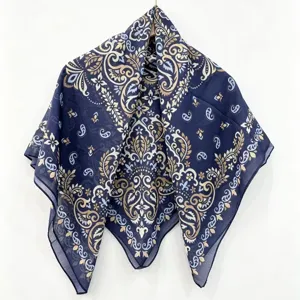 Vintage Paisley Floral Print Square Scarf Women Summer Lightweight Satin Neck Scarf Travel Beach Shawl Head Wrap