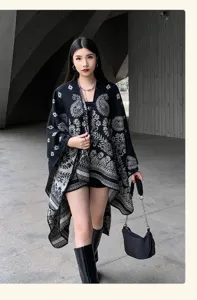 Ethnischer Paisley Damen Schal Winter warmer Umhang Boho Oberbekleidung Decke Poncho.
