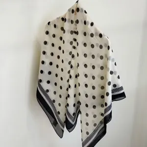 Retro black and white polka dot scarf for women, lightweight spring and summer fashion shawl.