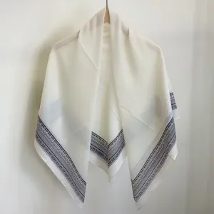 White vintage paisley border square scarf lightweight shawl for women elegant fashion accessory
