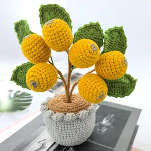 Handcrafted crochet orange tree potted plant, lovely yarn fruit bonsai for home decor and gifts.